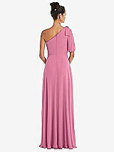 Rear View Thumbnail - Orchid Pink Bow One-Shoulder Flounce Sleeve Maxi Dress