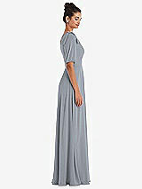Side View Thumbnail - Platinum Bow One-Shoulder Flounce Sleeve Maxi Dress