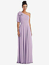 Front View Thumbnail - Pale Purple Bow One-Shoulder Flounce Sleeve Maxi Dress