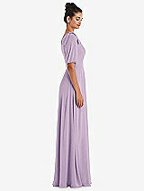 Side View Thumbnail - Pale Purple Bow One-Shoulder Flounce Sleeve Maxi Dress