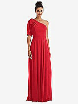 Front View Thumbnail - Parisian Red Bow One-Shoulder Flounce Sleeve Maxi Dress