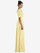 Side View Thumbnail - Pale Yellow Bow One-Shoulder Flounce Sleeve Maxi Dress