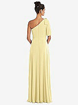 Rear View Thumbnail - Pale Yellow Bow One-Shoulder Flounce Sleeve Maxi Dress