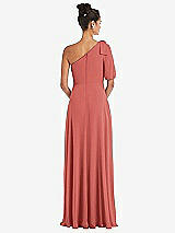 Rear View Thumbnail - Coral Pink Bow One-Shoulder Flounce Sleeve Maxi Dress