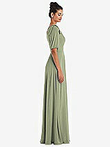 Side View Thumbnail - Sage Bow One-Shoulder Flounce Sleeve Maxi Dress