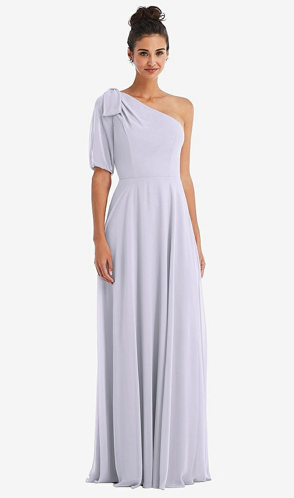 Front View - Silver Dove Bow One-Shoulder Flounce Sleeve Maxi Dress