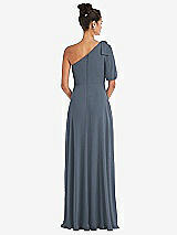 Rear View Thumbnail - Silverstone Bow One-Shoulder Flounce Sleeve Maxi Dress