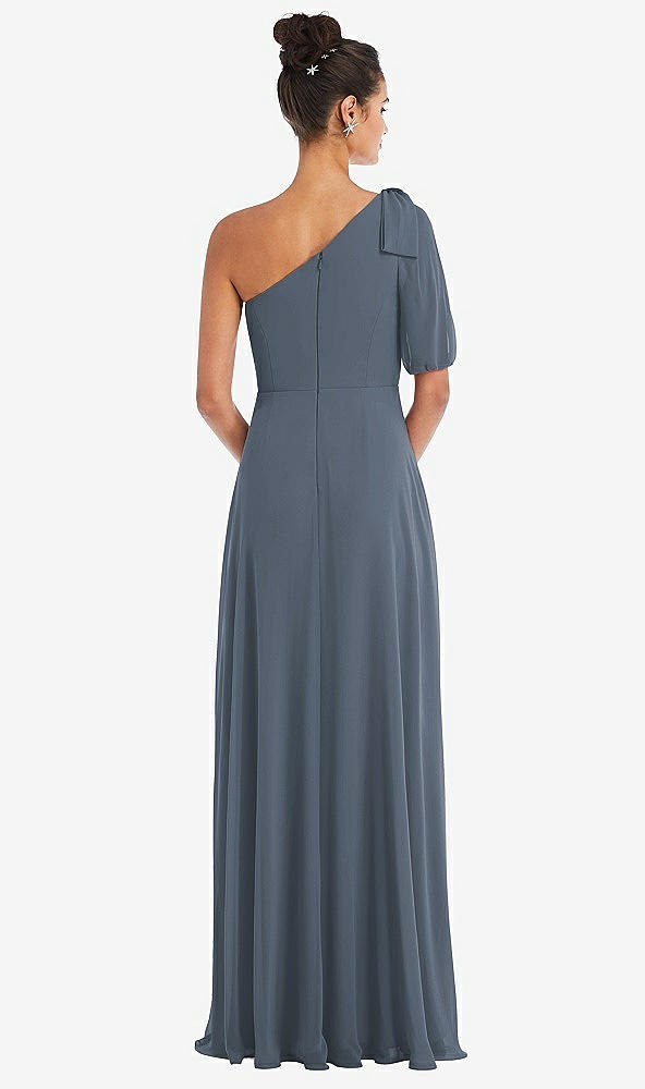 Back View - Silverstone Bow One-Shoulder Flounce Sleeve Maxi Dress