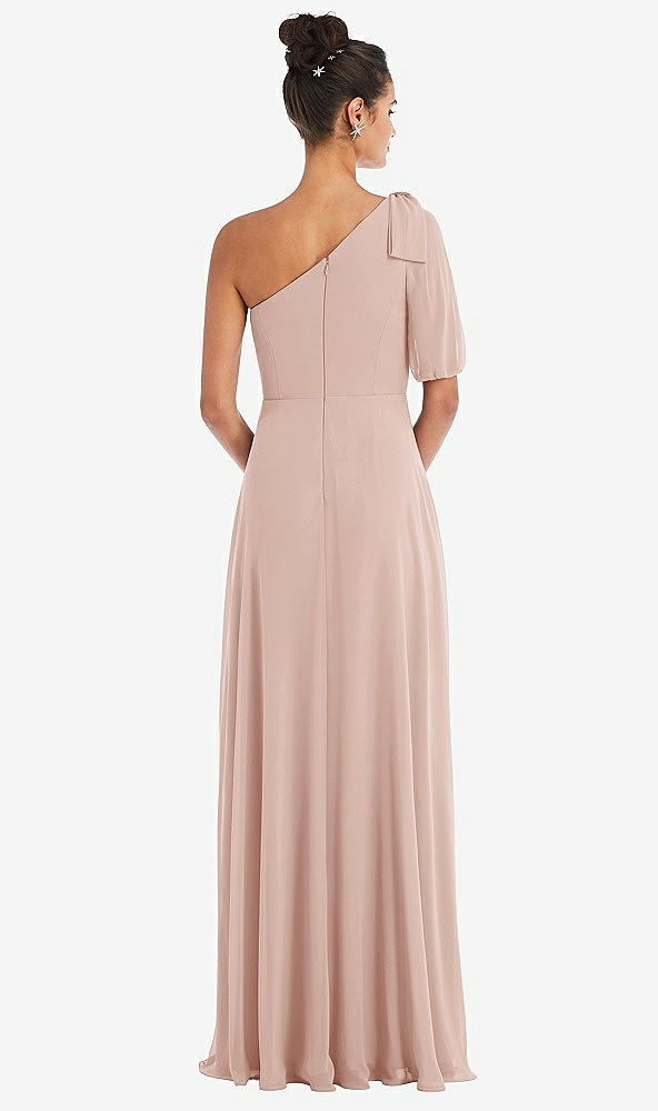 Back View - Toasted Sugar Bow One-Shoulder Flounce Sleeve Maxi Dress