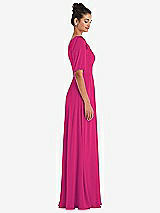Side View Thumbnail - Think Pink Bow One-Shoulder Flounce Sleeve Maxi Dress