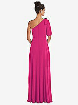 Rear View Thumbnail - Think Pink Bow One-Shoulder Flounce Sleeve Maxi Dress