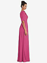 Side View Thumbnail - Tea Rose Bow One-Shoulder Flounce Sleeve Maxi Dress
