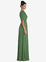 Side View Thumbnail - Vineyard Green Bow One-Shoulder Flounce Sleeve Maxi Dress