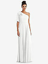 Front View Thumbnail - White Bow One-Shoulder Flounce Sleeve Maxi Dress