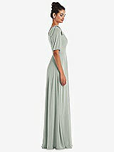 Side View Thumbnail - Willow Green Bow One-Shoulder Flounce Sleeve Maxi Dress