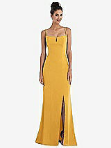 Front View Thumbnail - NYC Yellow Notch Crepe Trumpet Gown with Front Slit