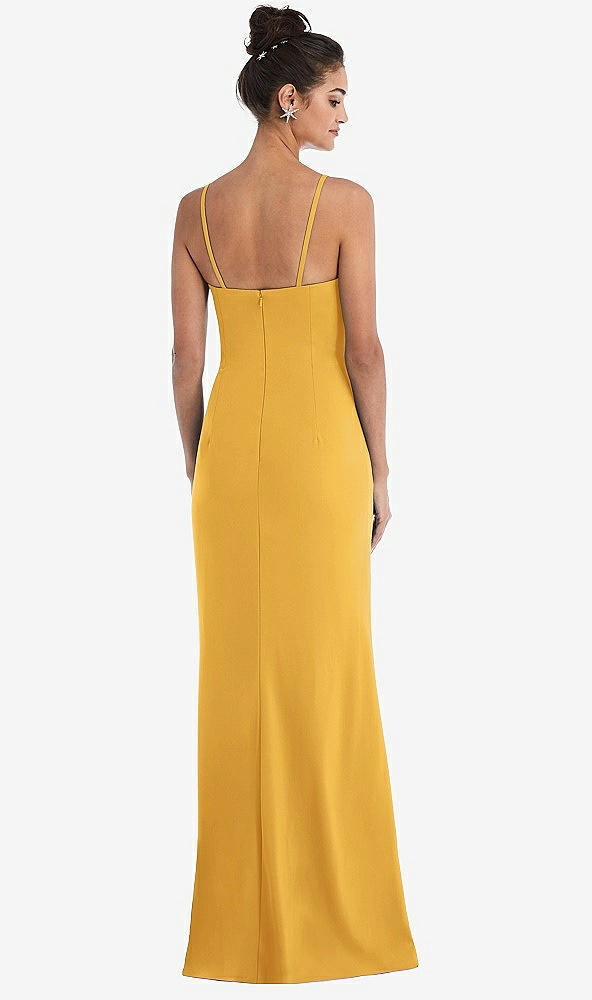 Back View - NYC Yellow Notch Crepe Trumpet Gown with Front Slit