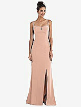 Front View Thumbnail - Pale Peach Notch Crepe Trumpet Gown with Front Slit