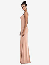Side View Thumbnail - Pale Peach Notch Crepe Trumpet Gown with Front Slit