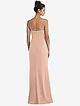 Rear View Thumbnail - Pale Peach Notch Crepe Trumpet Gown with Front Slit