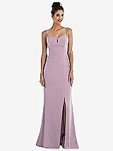 Front View Thumbnail - Suede Rose Notch Crepe Trumpet Gown with Front Slit