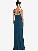 Rear View Thumbnail - Atlantic Blue Notch Crepe Trumpet Gown with Front Slit