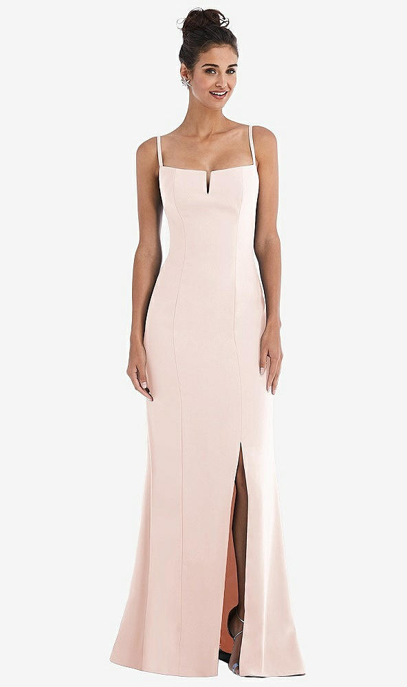 Front View - Blush Notch Crepe Trumpet Gown with Front Slit