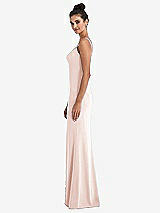 Side View Thumbnail - Blush Notch Crepe Trumpet Gown with Front Slit