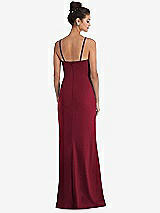 Rear View Thumbnail - Burgundy Notch Crepe Trumpet Gown with Front Slit