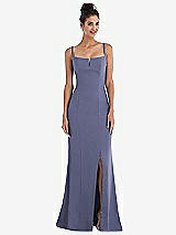 Front View Thumbnail - French Blue Notch Crepe Trumpet Gown with Front Slit