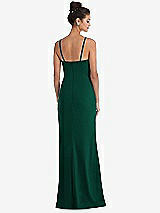 Rear View Thumbnail - Hunter Green Notch Crepe Trumpet Gown with Front Slit