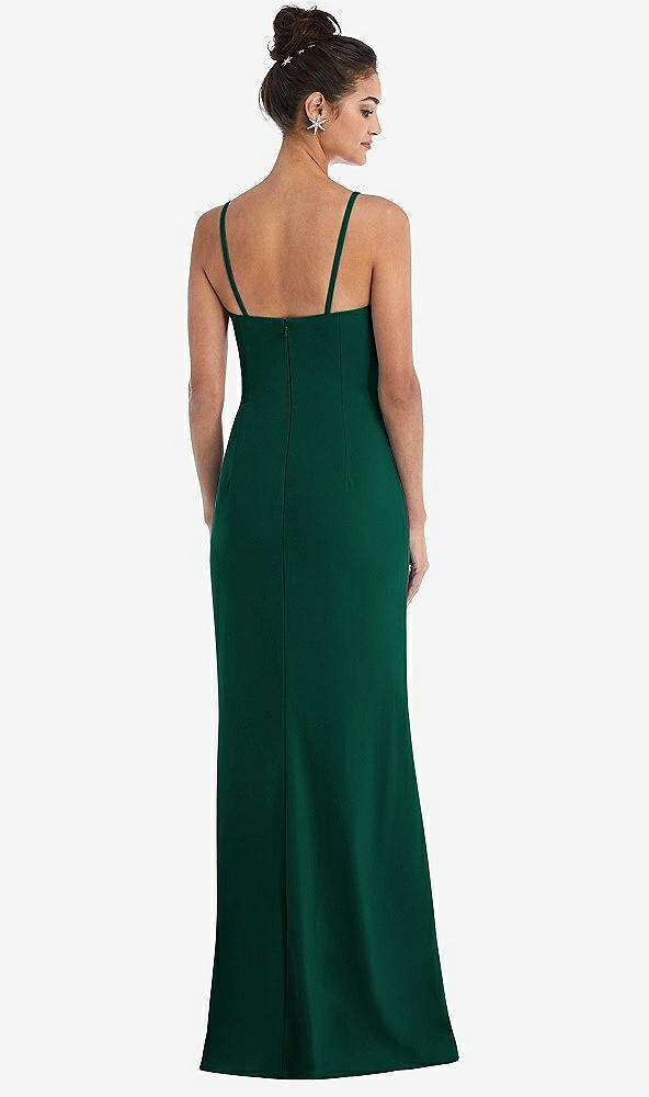 Back View - Hunter Green Notch Crepe Trumpet Gown with Front Slit