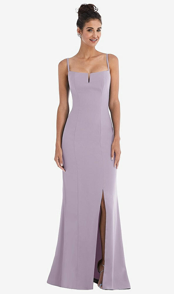 Front View - Lilac Haze Notch Crepe Trumpet Gown with Front Slit