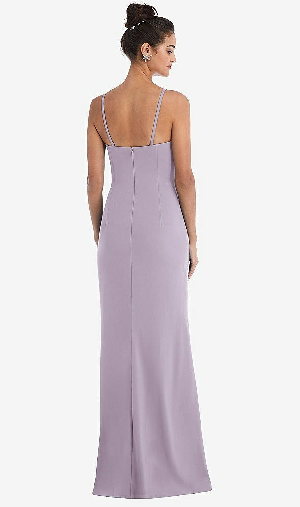 Back View - Lilac Haze Notch Crepe Trumpet Gown with Front Slit