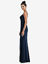 Side View Thumbnail - Midnight Navy Notch Crepe Trumpet Gown with Front Slit
