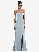 Front View Thumbnail - Mist Notch Crepe Trumpet Gown with Front Slit