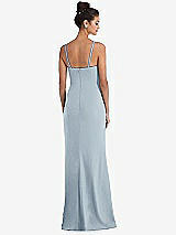Rear View Thumbnail - Mist Notch Crepe Trumpet Gown with Front Slit