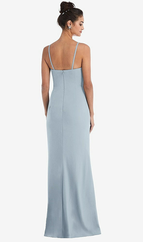 Back View - Mist Notch Crepe Trumpet Gown with Front Slit