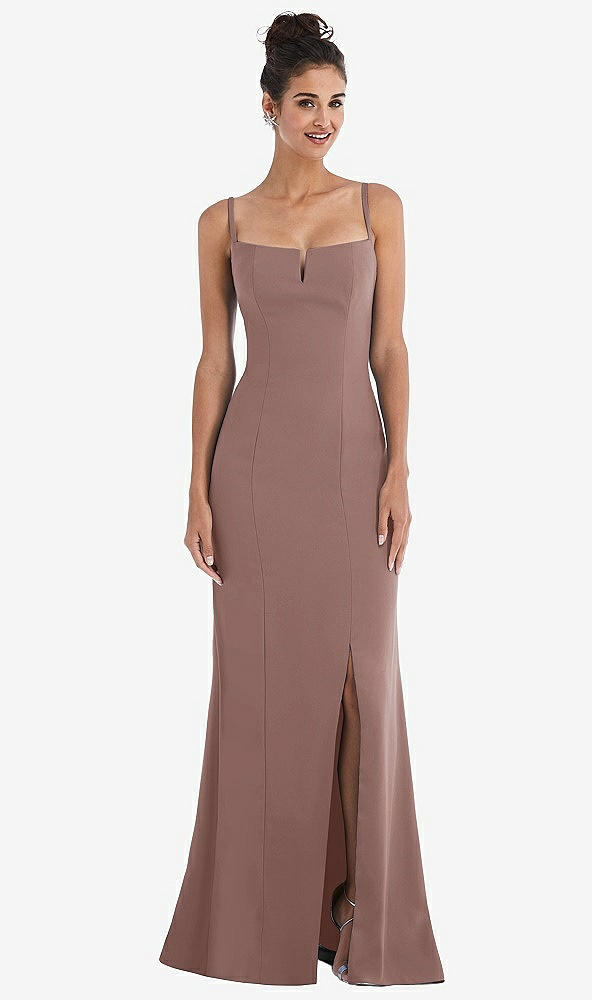 Front View - Sienna Notch Crepe Trumpet Gown with Front Slit