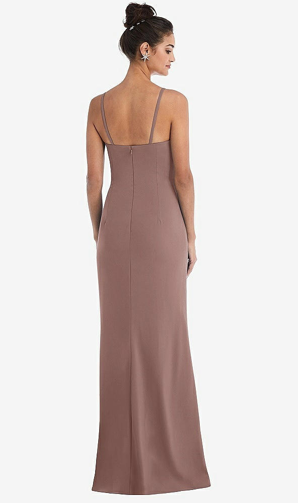 Back View - Sienna Notch Crepe Trumpet Gown with Front Slit