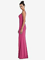 Side View Thumbnail - Tea Rose Notch Crepe Trumpet Gown with Front Slit