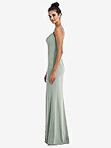 Side View Thumbnail - Willow Green Notch Crepe Trumpet Gown with Front Slit