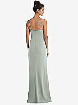 Rear View Thumbnail - Willow Green Notch Crepe Trumpet Gown with Front Slit