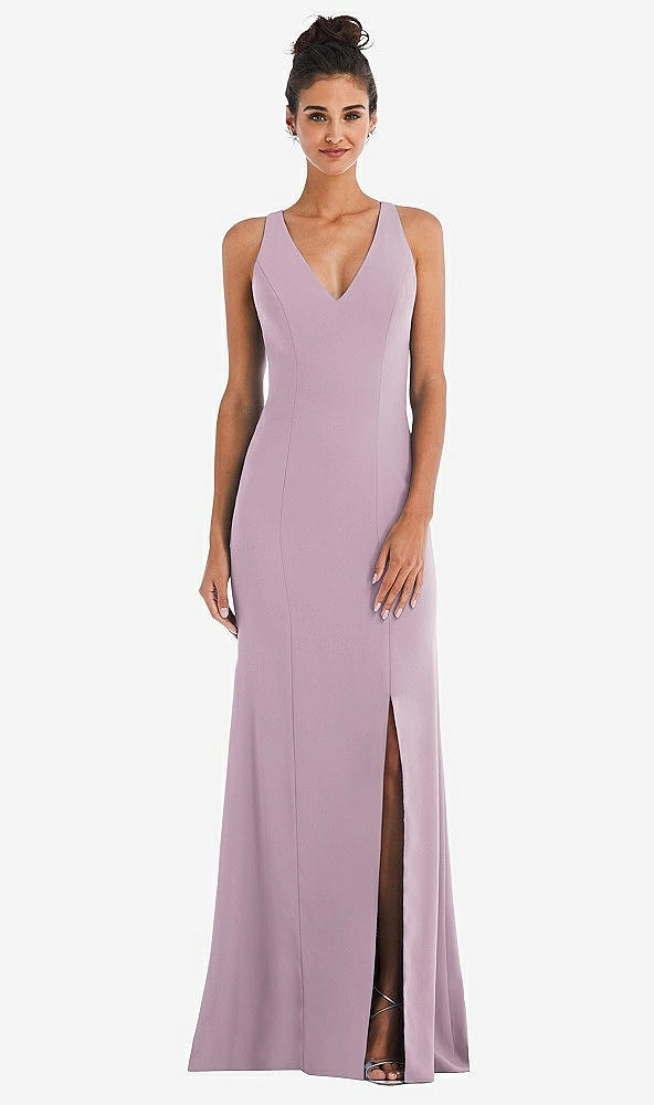 Back View - Suede Rose Criss-Cross Cutout Back Maxi Dress with Front Slit