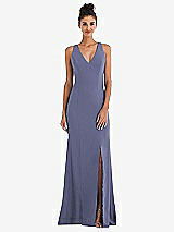 Rear View Thumbnail - French Blue Criss-Cross Cutout Back Maxi Dress with Front Slit