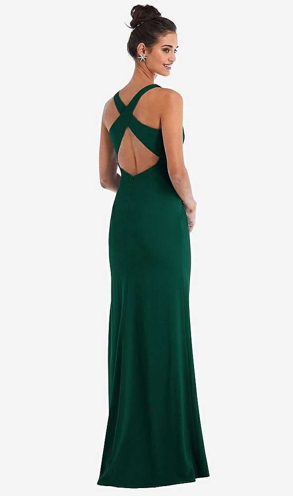 Front View - Hunter Green Criss-Cross Cutout Back Maxi Dress with Front Slit