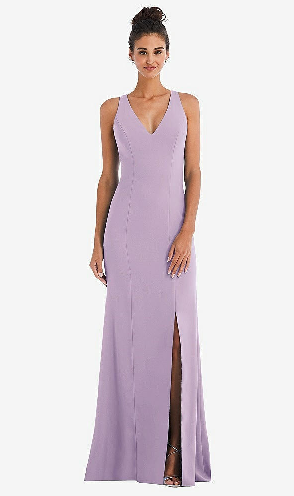 Back View - Pale Purple Criss-Cross Cutout Back Maxi Dress with Front Slit