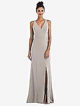 Rear View Thumbnail - Taupe Criss-Cross Cutout Back Maxi Dress with Front Slit