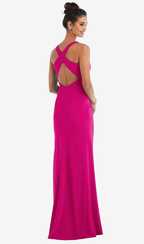 Front View - Think Pink Criss-Cross Cutout Back Maxi Dress with Front Slit