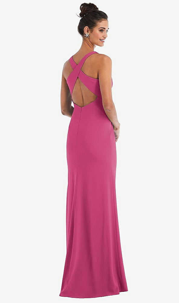 Front View - Tea Rose Criss-Cross Cutout Back Maxi Dress with Front Slit